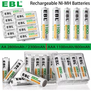 EBL 1.2V AA AAA Rechargeable Batteries 2800mAh 2300mAh 1100mAh NI-MH Battery Lot - Picture 1 of 96