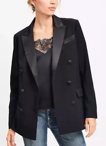 NEW ANN TAYLOR LOFT BLACK SATIN TRIM RELAXED DOUBLE BREASTED BLAZER JACKET SZ 8 - Picture 1 of 7