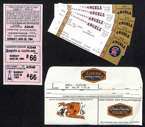 California Angels Tickets 4 Unused 8/28/94 Strike - Game Not Played  - Picture 1 of 2