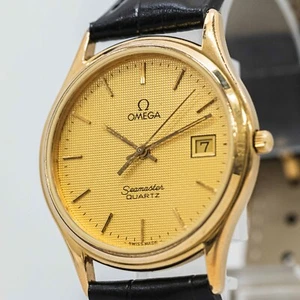 **Exc+5** Vintage OMEGA Seamaster Cal.1430 Quartz Gold Dial Date 33mm Mens Watch - Picture 1 of 14