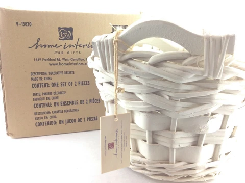 Home Interiors 11894 Decorative White Baskets Set of 2 Cover