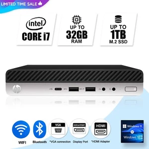 HP Mini Desktop Computer PC i7, up to 32GB RAM 1TB M.2 SSD, Windows 11/10, WiFi - Picture 1 of 6