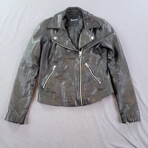 Madewell Leather Jacket Womens Extra Small Black The Washed Biker Motorcycle - Picture 1 of 16