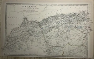 1881 Morocco Algeria Tunisia Hand Coloured Original Antique Map by Johnston - Picture 1 of 3