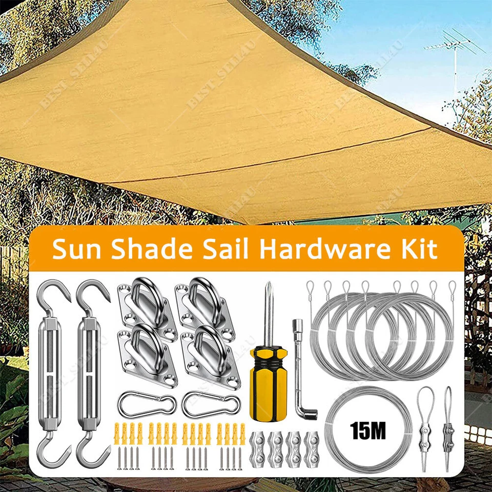 Stainless Fixing Fitting Kit Sun Shade Sail Garden Patio Sunscreen Awning Canopy - Image 1 of 4