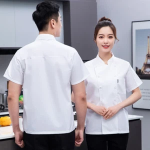 Unisex Short Sleeve Uniform Chef Coat Jacket Kitchen Work Restaurant Cook Top - Picture 1 of 15