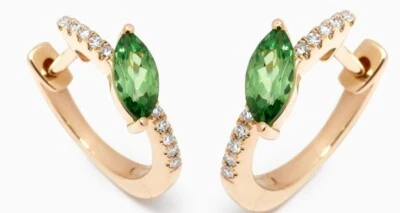 0.50ct Natural peridot round Diamond 14k solid rose gold Wedding Hoops earrings - Image 1 of 3