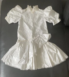 VTG 80s Nicole White Victorian Pageant Party Dress Bow Pearls Lace Girls Sz 5 - Picture 1 of 16