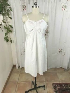 De Colección Vestido de Día de Verano Francés Blanco Algodón Sin Mangas Rosa Bordado talla M/L - Imagen 1 de 9