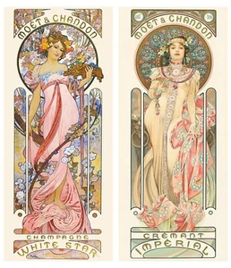 2 X Hermosas Impresiones Artísticas Mucha Vintage sobre Lienzo Imperial & Whitestar 140 X 60 cm - Imagen 1 de 1