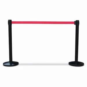 TOP QUALITÄT SCHWARZ EINZIEHBAR MENGENWARTESCHLANGE KONTROLLE ABSPERRPFOSTEN MIT 2 METER GÜRTEL - Bild 1 von 7