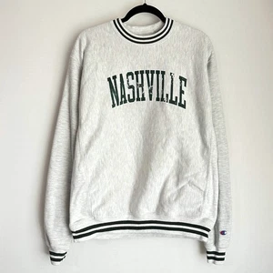 Vintage Champion Reverse Weave Nashville Crewneck Sweatshirt Heather Gray Green - Picture 1 of 10