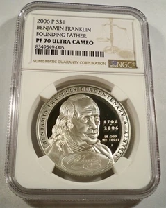 2006-P NGC PF70 UCAM SILVER DOLLAR BEN FRANKLIN FOUNDING FATHER PR 70 ULTRA S$1 - Picture 1 of 4