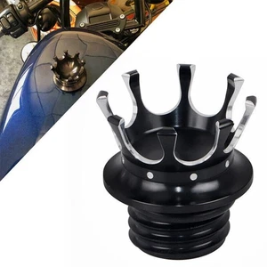 Motorcycle Black Gas Cap Crown Flush Fuel Oil Tank Cap Fit For Harley Road King - Picture 1 of 9