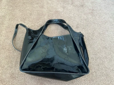 STELLA McCARTNEY  Perforated Logo Tote Bag Handbag with Pouch Large BLACK Patent - Image 1 of 4