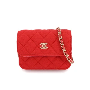 CHANEL Minimini Matelasse Chain Schultertasche Baumwollstoff rot 90280672 - Bild 1 von 11
