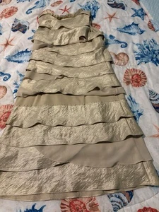 SL FASHIONS Champagne RUFFLE TIER BEADEDKINED SHORT DRESS Sz 8 Very Cute Woman’s - Picture 1 of 4