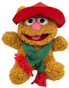 Babie Fozzie Bear Plush 1987 Muppet Character Red Hat Green Scarf 7 Inch  - Picture 1 of 9