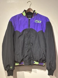 Arctic Cat 90s Snowmobile Jacket Black Purple Neon Green Zip Sz XXL Vintage 2XL - Picture 1 of 7