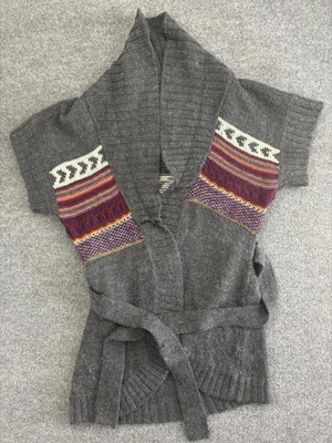 Suéter Aventura Mujer Extra Grande Gris Manga Corta Cinturón Cárdigan Tejido Envoltura Foto 1 de 4