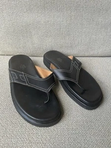 Hermes Black Leather Sandals Size 42 - Picture 1 of 4