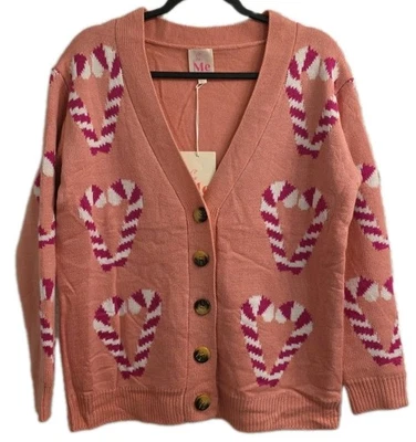 NUEVO Cárdigan Suéter Bastón de Caramelo Navidad Rosa Talla Pequeña/Mediana Boutique  Foto 1 de 4