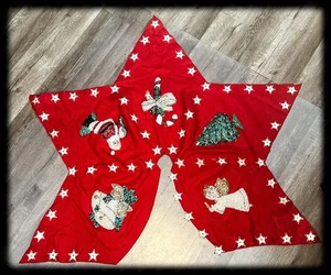 Vintage Kitsch Star Tree Skirt with Sequins & Embroidery - 5 Festive Scenes | 44 - Picture 1 of 4