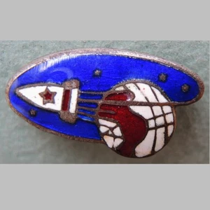 Alte UdSSR WELTRAUM Emaille Pin Anstecker Sowjetische Rakete roter STERN über Globus Vintage Schild - Bild 1 von 2