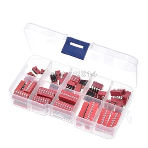 45pcs DIP Switch Kit 1 2 3 4 5 6 8 10 Way Toggle Switch Red Snap Switches - Picture 1 of 6