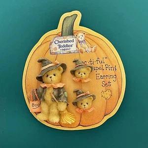 Cherished Teddies by Enesco Halloween Teddy Set passende Pin & Ohrringe NEU 1996 - Bild 1 von 4