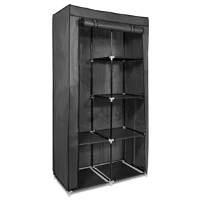 Armario de tela plegable grande de 88 x 170 x 45 CM con estantes y barra en gris - Imagen 1 de 8
