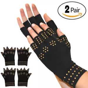 2 Pair Copper Arthritis Compression Gloves Hand Carpal Support Joint Pain Relief - Picture 1 of 15