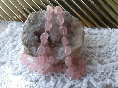 ECHTE ROSENQUARZ EDELSTEINKETTE - NEU - Bild 1 von 3
