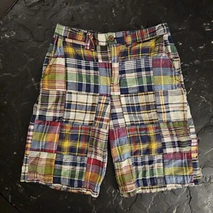 Polo Ralph Lauren Indian Madras Plaid Patchwork Shorts Bermuda Boys Youth 14 - Picture 1 of 5