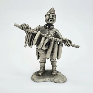 Miniature Germany Signed Pewter Butcher Peddler Selling Bratwurst Figurine - Picture 1 of 6