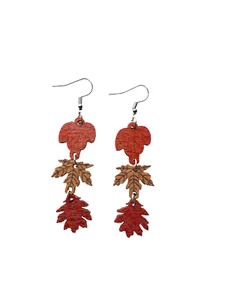 Dreifach Blätter Holz Ohrhänger festlich Herbst - Bild 1 von 5