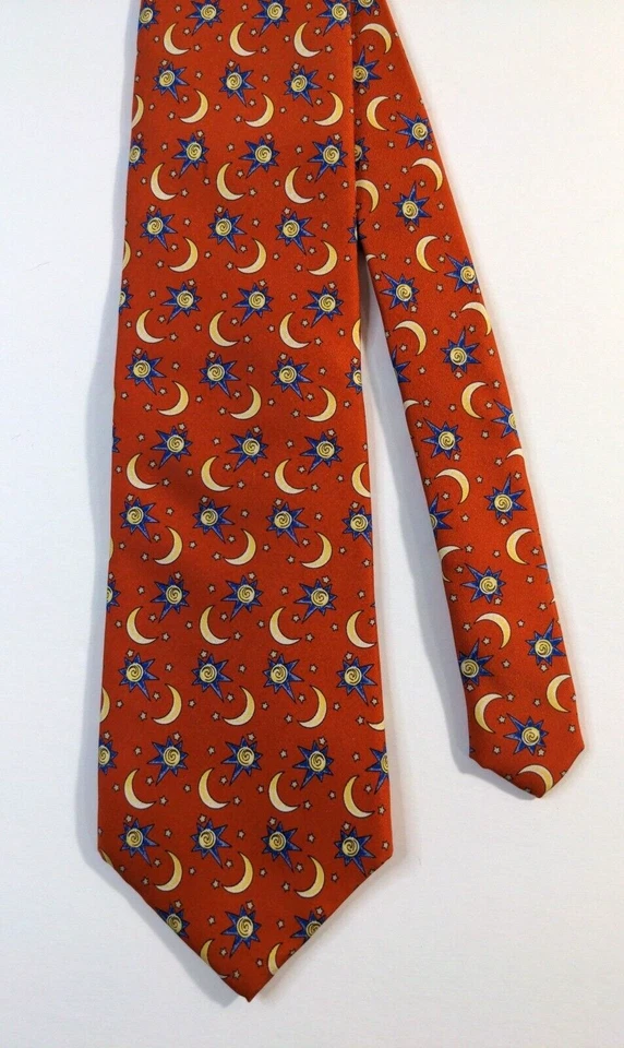 Corbata Sun & Moon Tie Lands’ End 100 % seda hecha a mano novedad EE. UU. larga 64” x 4” Foto 1 de 4