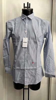 Camisa Moschino Algodón Hombre Blanca con Rayas Azules Talla L (41 cm) Foto 1 de 4