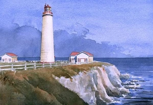 Faro de Cap-des-Rosiers, Gaspé, Quebec, Canadá. Tarjetas de notas de acuarela - Imagen 1 de 2