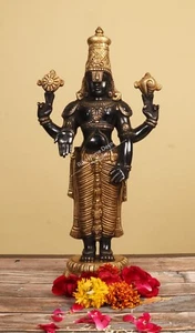 Brass Black Golden Tirupati Balaji Statue Vishnu Idol Vanketash Govinda Deity - Foto 1 di 5