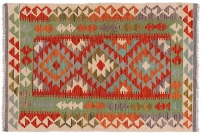 Afghan Maimana Kelim Teppich 80x120 Handgewebt Bunt Geometrisch Handarbeit 3 - Bild 1 von 4