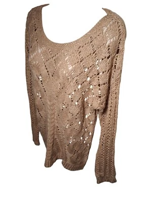 Charlotte Russe Sweater Womens XL Long Sleeve Open Knit Pullover Tan - Image 1 of 4