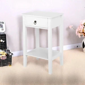 Single Drawer Nightstand - MDF, White & Open Storage Space Bedside Table - Picture 1 of 24