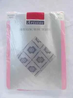 Vintage Tights 1980s Aristoc Red Unworn Nylon Heraldic Rose Patterned Ladies 80s - Image 1 of 4