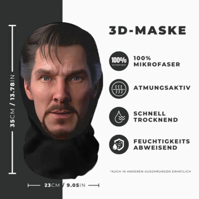 Realistische Benedict Cumberbatch 3D-Druck Vollgesichtsmaske – Atmungsaktiv Witz - Bild 1 von 3