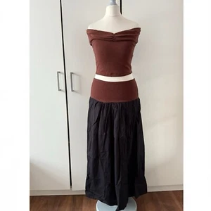 Free People Cooler in Capri Off the Shoulder Top & Midi Skirt Set Size XS Brown - Picture 1 of 13
