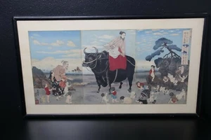 1800's Japanese woodblock print KIYOCHIKA Sugawara Michizane riding an ox - Picture 1 of 11