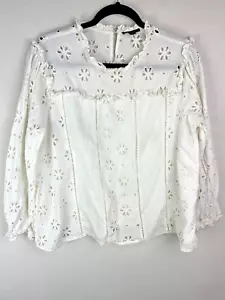 J.Crew White Eyelet Floral Embroidered Cotton Blouse Size L Boho - Picture 1 of 7