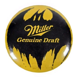 Vintage Miller Genuine Beer Pin Back Button EUC Bat Black Yellow Halloween  - Picture 1 of 2