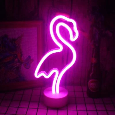 Rosa flamingoförmige Neonlicht neondekorative Leuchte mit Basis USB/batterieb... - Bild 1 von 4